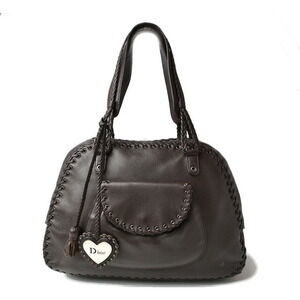 Christian Dior bag shoulder tote Black leather heart tassel